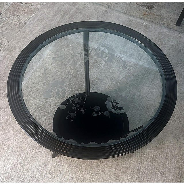 Mid 20th Century Mid 20th Century Paolo Buffa Style Black Ebonized Italian Art Deco Side Table Ground Glass Top For Sale - Image 5 of 18
