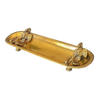 Antique Brass Tone Pen Rest Adorned by Swans For Sale