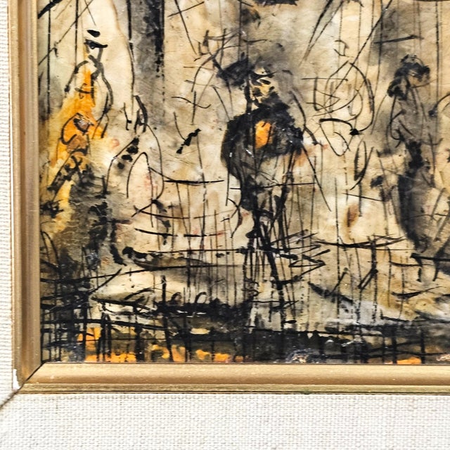 Abstract Expressionism Vintage Pasquale Cucaro Oil on Board California Modernist Figurative Painting (12") For Sale - Image 3 of 12