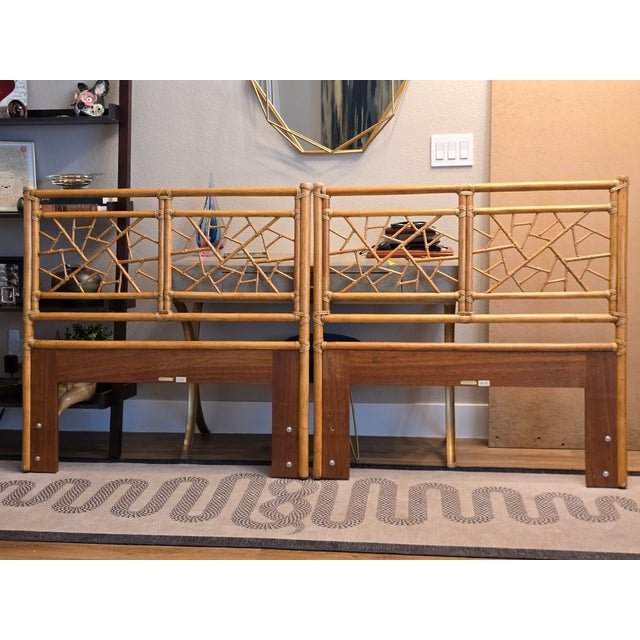 Hollywood Regency 1970s Vintage McGuire King/2 Twin Rattan Headboards For Sale - Image 3 of 12