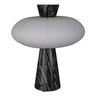 Grenadilla Black Striated Marble and Hand-Blown Opal Glass Table Lamp by ZAVADSKI For Sale