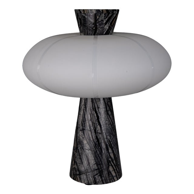 Grenadilla Black Striated Marble and Hand-Blown Opal Glass Table Lamp from ZAVADSKI For Sale