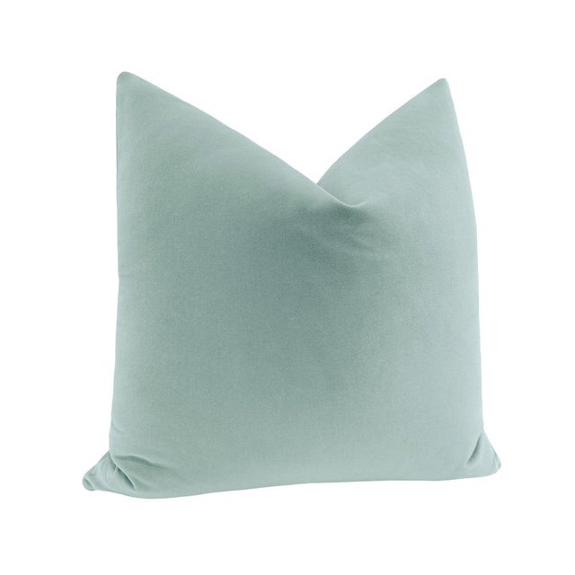 Contemporary 22" Spa Blue Designer Velvet Pillows - A Pair For Sale - Image 3 of 4