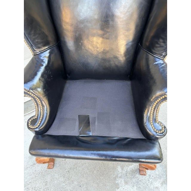 Animal Skin Vintage Antique Leather Nailhead Brass Wing Back Chair Library Baker Hancock Era For Sale - Image 7 of 14