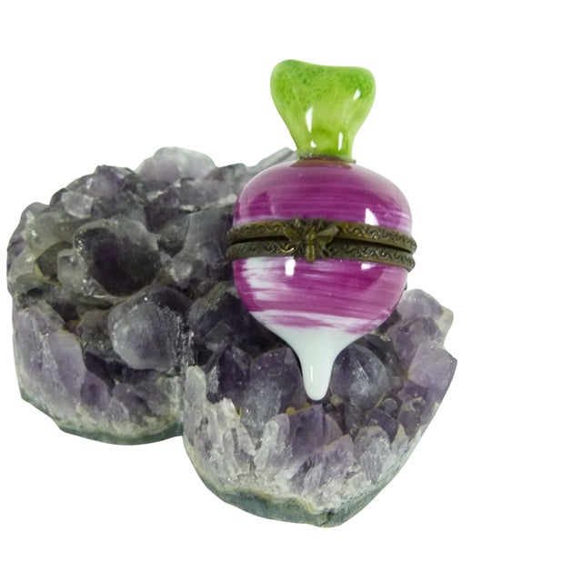 Traditional Limoges France Porcelain Radish Trinket Box | Hand Painted by Ag for j.d. Studio For Sale - Image 3 of 8