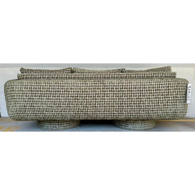 Original retail $8901, stylish Revelation Modern Olive Green Boucle and Tweed Cotton Patch Sofa, gray, taupe, and...