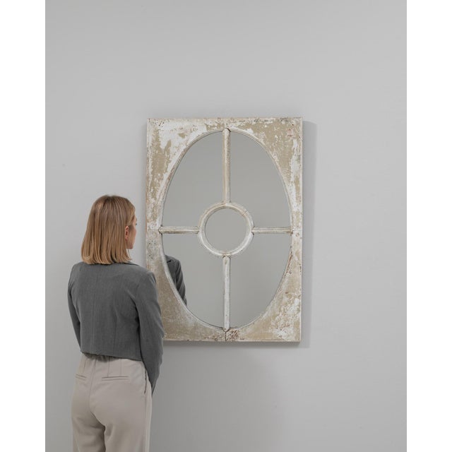 1900s French Wood White Wall Patinated Mirror For Sale - Image 17 of 18