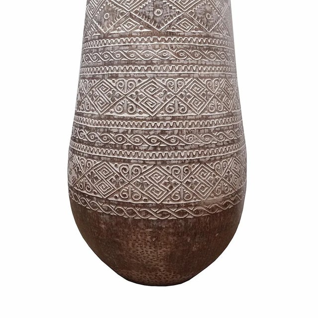 Early 21st Century Tall Hand-Carved Palm Pot For Sale - Image 4 of 7