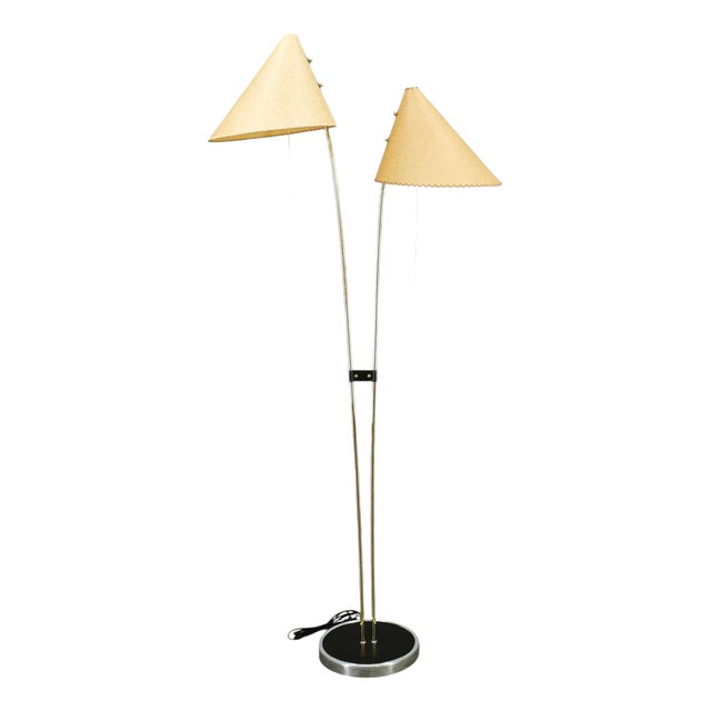 Vintage Japanese Floor Lamp with Twin Handmade Paper Shades, 1960s For Sale