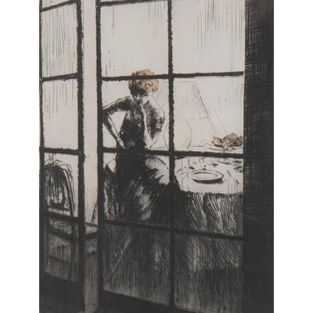 Louis Icart Louis Icart “In Thought” Colored Etching For Sale - Image 4 of 7