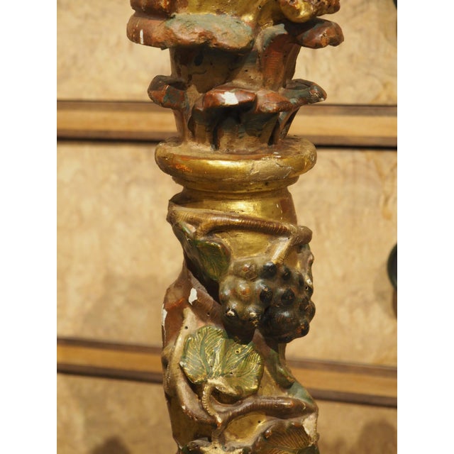 Pair of 17th Century Italian Giltwood and Polychrome Grape Leaf Table Columns For Sale - Image 13 of 18