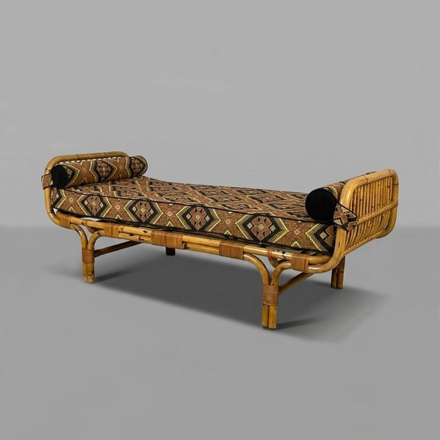 1960s Mid-Century Modern Italian Daybed in Rattan and Metal Mesh, 1960s For Sale - Image 5 of 16