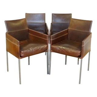 Vintage Brown Leather Dining Chairs from Karl Friedrich Förster, 1990s, Set of 4 For Sale