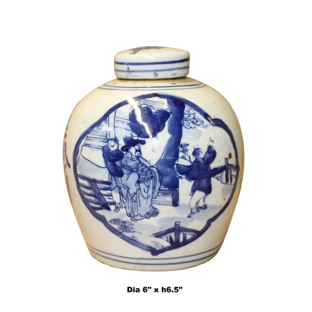 Chinese Blue White Ceramic People Scenery Graphic Ginger Jar For Sale In San Francisco - Image 6 of 7