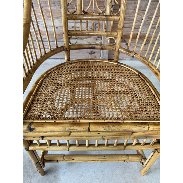 Wood Vintage Refinished Brighton Pavilion Style Rattan Cane High-Back Armchair For Sale - Image 7 of 12