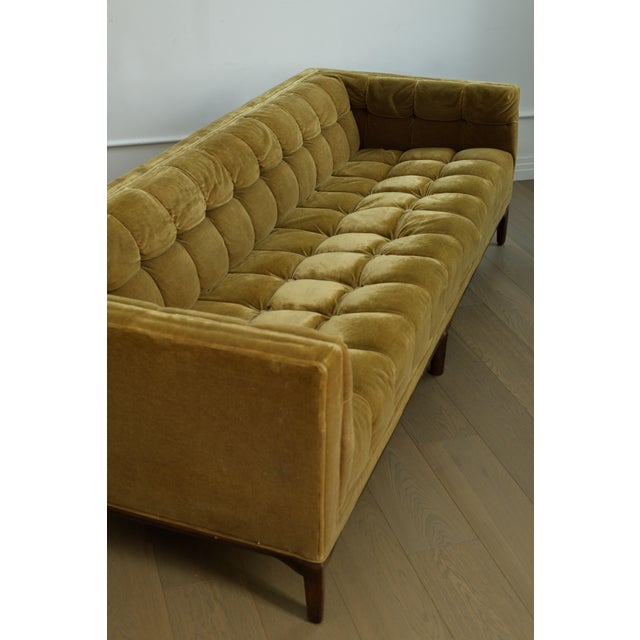Biscuit Tufted Sofa Attributed to Maurice Bailey, Burnt Gold Velvet, 1960s Design For Sale - Image 12 of 13