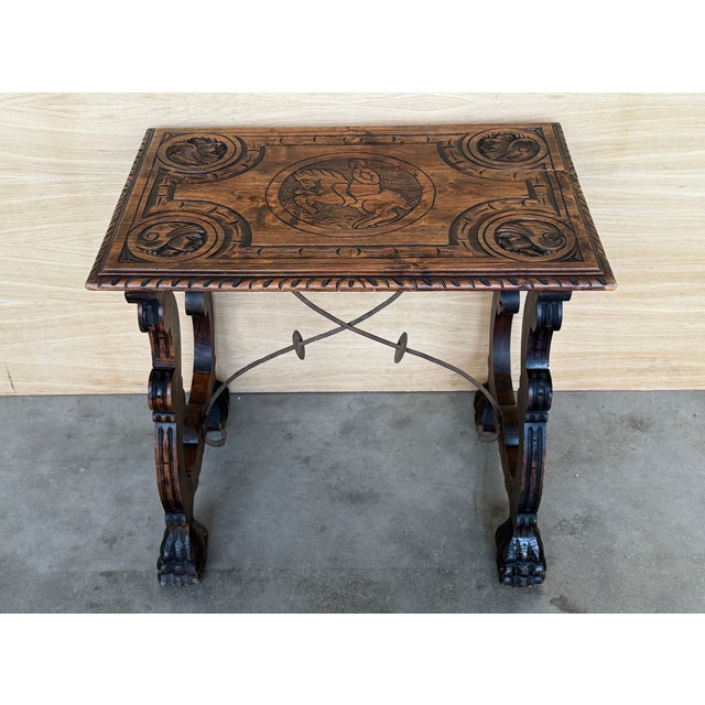 Side Table of Walnut with Carved Lyre Legs and Top, Spanish, 19th Century For Sale - Image 18 of 18