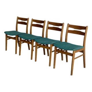 Teak Dining Chairs Set of 4 With Blue Upholstery Danish Mid-Century Modern 1960s For Sale