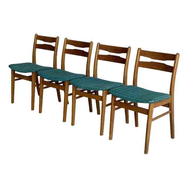 Teak Dining Chairs Set of 4 With Blue Upholstery Danish Mid-Century Modern 1960s For Sale