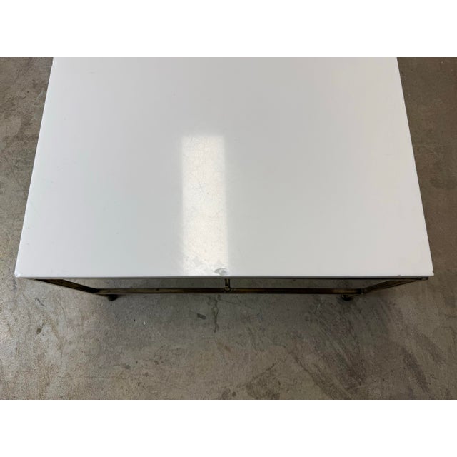 Mid Century Modern Brass Vitrolite Glass Coffee Table Attrib. To Paul McCobb / Irwin For Sale - Image 12 of 12