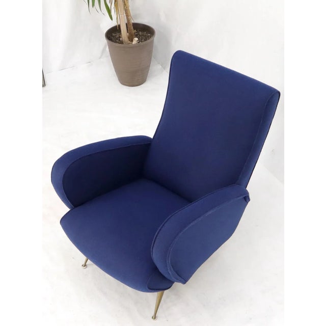 Mid 20th Century New Navy Blue Upholstery Italian Mid-Century Modern Lounge Chair on Brass Legs For Sale - Image 5 of 12
