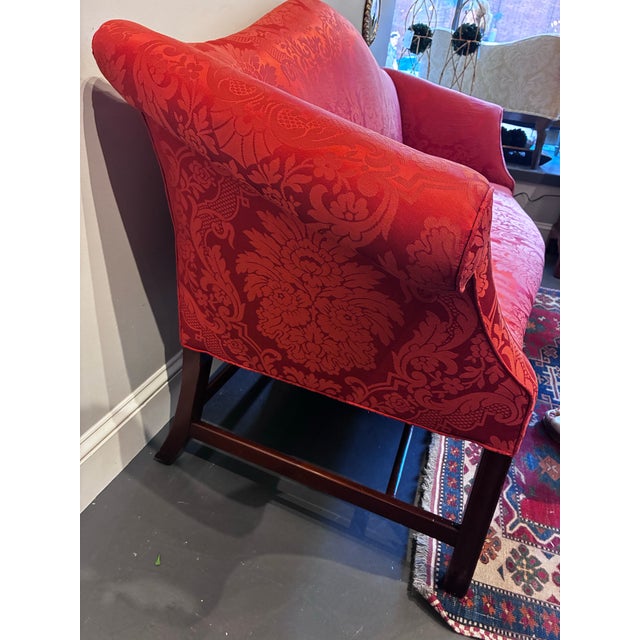 Antique Camelback Chippendale Style Damask Fabric Sofa For Sale In Boston - Image 6 of 11