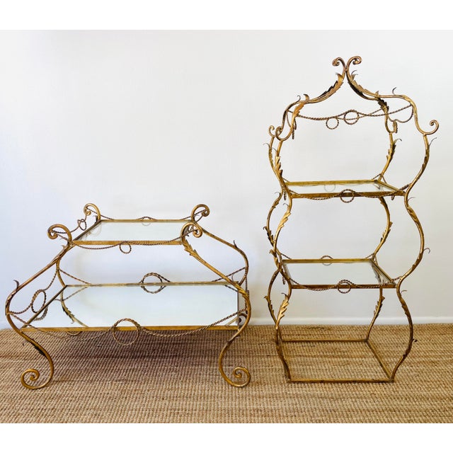 Vintage 1960s Italian Gold Gilt Curvy Tiered 2pc Etagere Shelf For Sale - Image 13 of 17