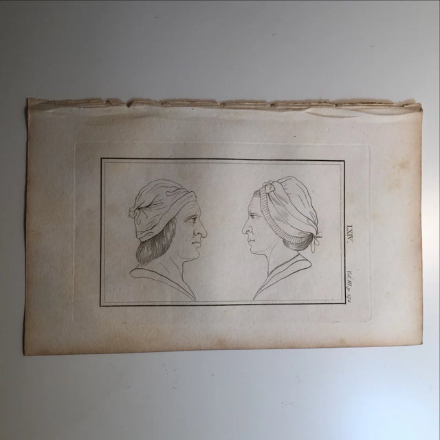 Antique engraving of long-haired man in profile. Plate number LXIV, vol. III, p. 274. Toned paper has minor foxing and a...