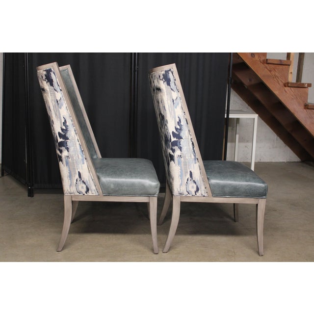 Traditional Restoration Hardware Traditional Blue Leather Chairs - Set of 2 For Sale - Image 3 of 5