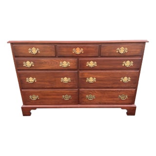 1970s Henkel Harris Solid Black Cherry Chippendale 9-Drawer Long Dresser For Sale