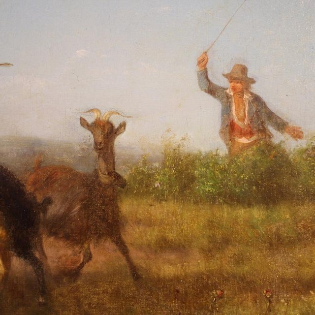 Filippo Palizzi, Pastoral Genre Scene Painting, the Defense of the Grass, 1880, Oil on Canvas For Sale - Image 13 of 16