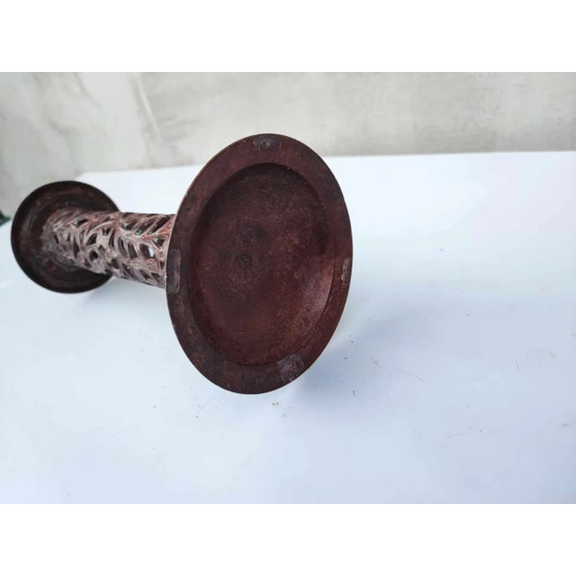 Pre-war brass candlestick, dimensions: height 26 cm, diameter under the bottom 12.3 cm, diameter at the top 10 cm.