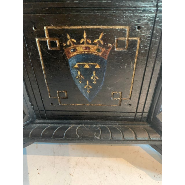 19th Century Carved Black Wood Jewelry Box with Polychrome Decoration For Sale - Image 9 of 13