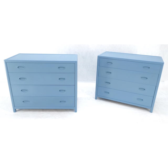 Pair Michael Taylor For Baker Light Grey Blue 4 Drawer Dressers Bachelor Chests For Sale - Image 10 of 13