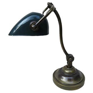 Art Nouveau Enameled Brass Banker's Lamp For Sale