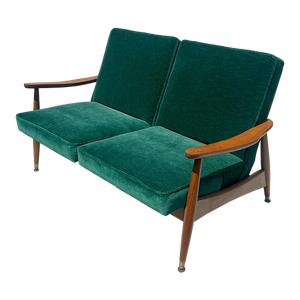 1960s Arne Vodder Attributed 2 Seater Lounger Sofa in Green Mohair