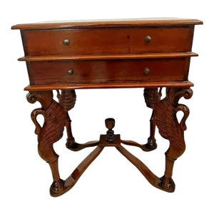 1980s Side Table Gothic Style Carved Swan Legs With Ball Claw Feet Two Drawers