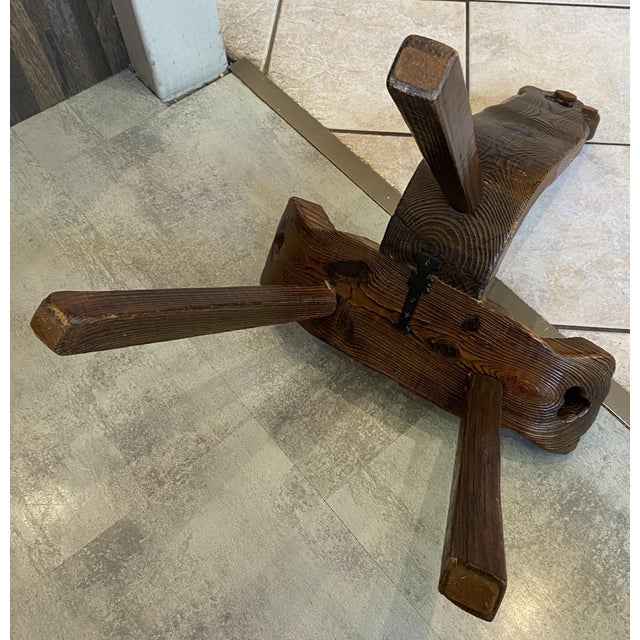 Wood Vintage Brutalist Tripod Chair in Carved Wood, 1970s For Sale - Image 7 of 18