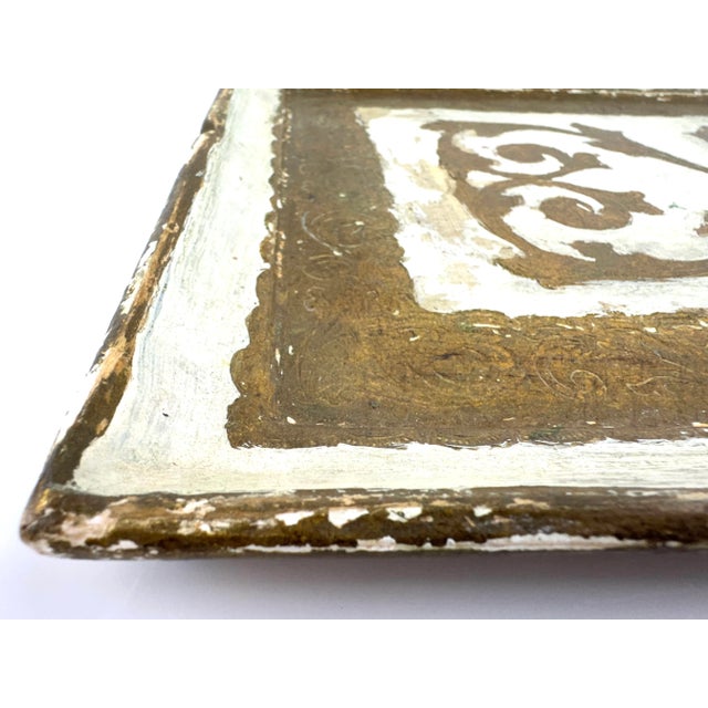 Wood Vintage Florentia Italian Gilt & White Decorative Tray For Sale - Image 7 of 12