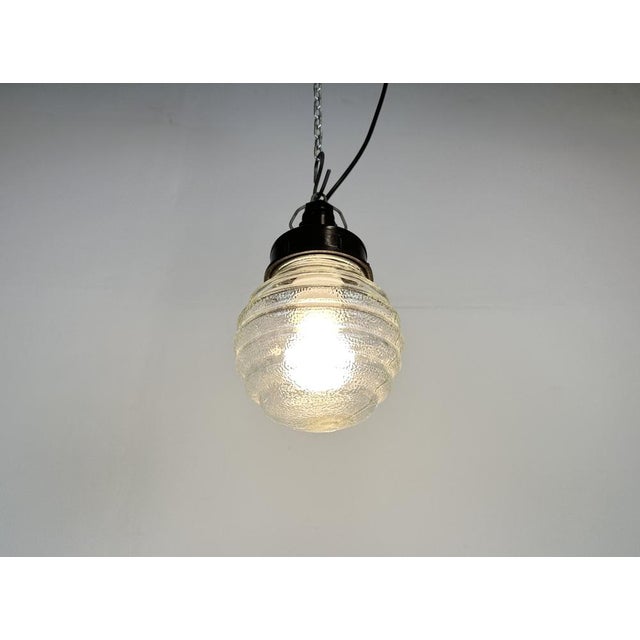 Industrial Bakelite Pendant Light with Ribbed Glass, 1970s For Sale - Image 12 of 14