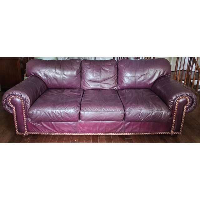 Late 20th Century Late 20th Century Robinson & Robinson Classic Worn Top Grain Leather Three Seat Sofa For Sale - Image 5 of 9