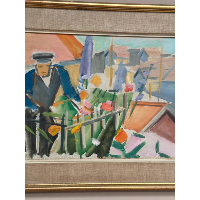 Carl Gunne, Figure by a Fence with Flowers, 1950s, Oil Painting on Canvas, Framed For Sale - Image 9 of 18