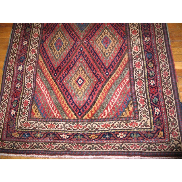 1890s Red Diamond Tribal Antique Persian Kurdish Rug 4' 2" X 9' 8" Handknotted Wool Carpet For Sale In New York - Image 6 of 6