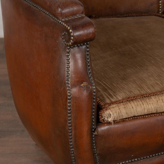 Wood 20th Century Vintage Danish Brown Leather Three Seat Sofa For Sale - Image 7 of 18