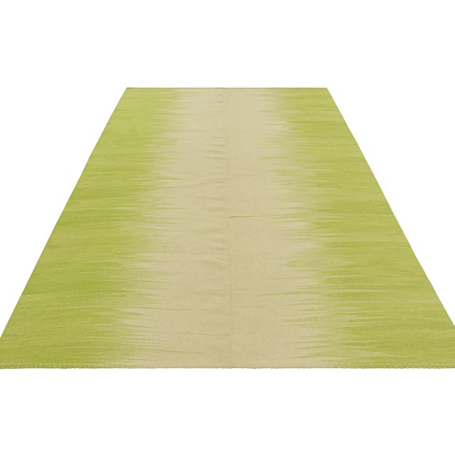 2010s Rug & Kilim’s Contemporary Kilim in Beige & Green Stripes & Geometric Patterns For Sale - Image 5 of 7