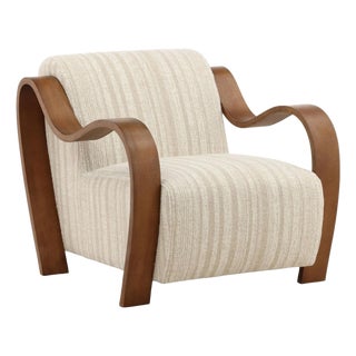 Ribbon Wood & Chenille Stripe Art Deco Arm Chair For Sale