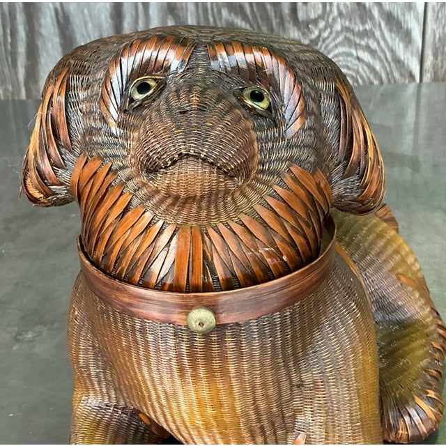 Unleash a touch of whimsical charm and artisanal craftsmanship into your home with this vintage Shanghai weave dog....