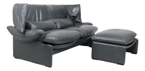 Set of Leather Sofa with Pouf by Vico Magistretti for Cassina, 1980s
