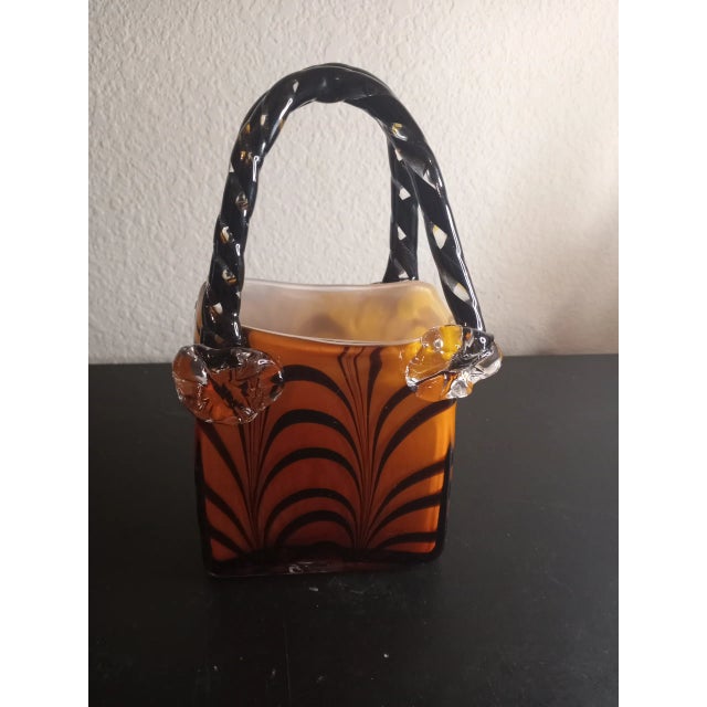 1970s 1970s Art Glass Safari Glaze Purse Vase For Sale - Image 5 of 7