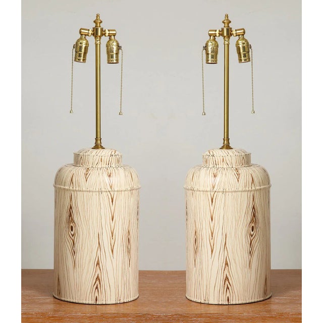 Bespoke Pair of Tole Faux-Painted Canister Lamps For Sale - Image 10 of 10